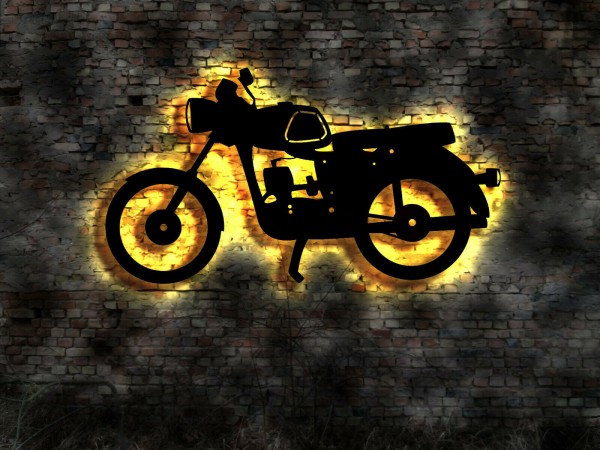 DDR Motorrad 3D- Wandbild aus Holz mit LED beleuchtet