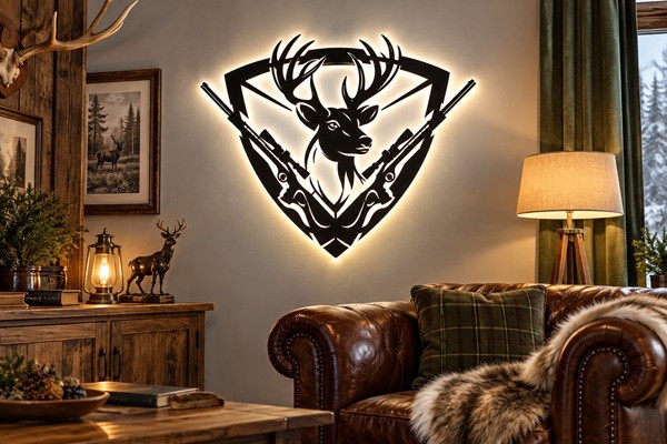 3D LED Wandbild Hirsch – Jagdmotiv aus Holz 