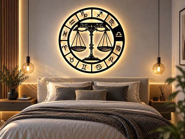 Waage Sternzeichen 3D- LED Wandbild aus Holz 