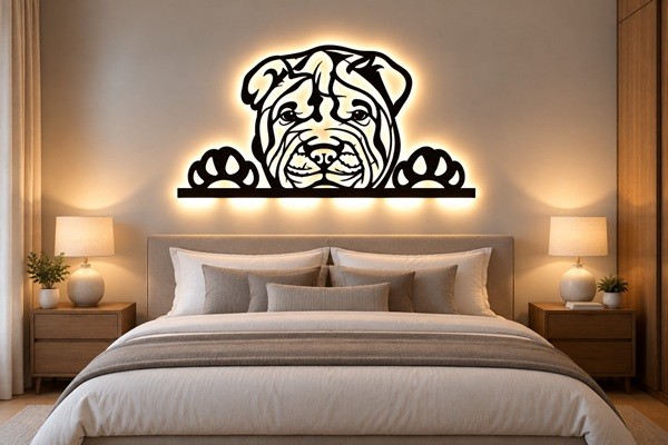Shar Pei 3D Wandbild aus Holz mit LED