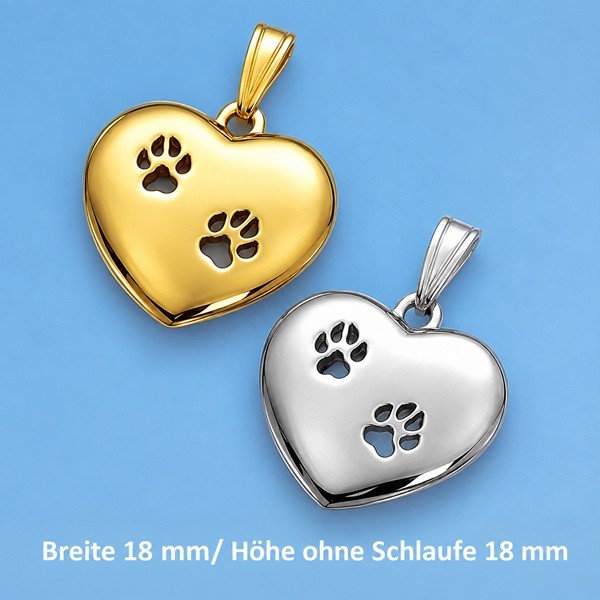 Herzanhänger 2 durchbrochene pfoten Silber & Gold