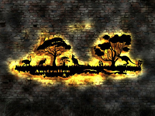 Australien Skyline 3D-Wanddekoration aus Holz mit LED beleuchtet