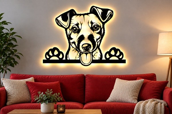Jack-Russell-Terrier LED Wandbild – aus Holz 