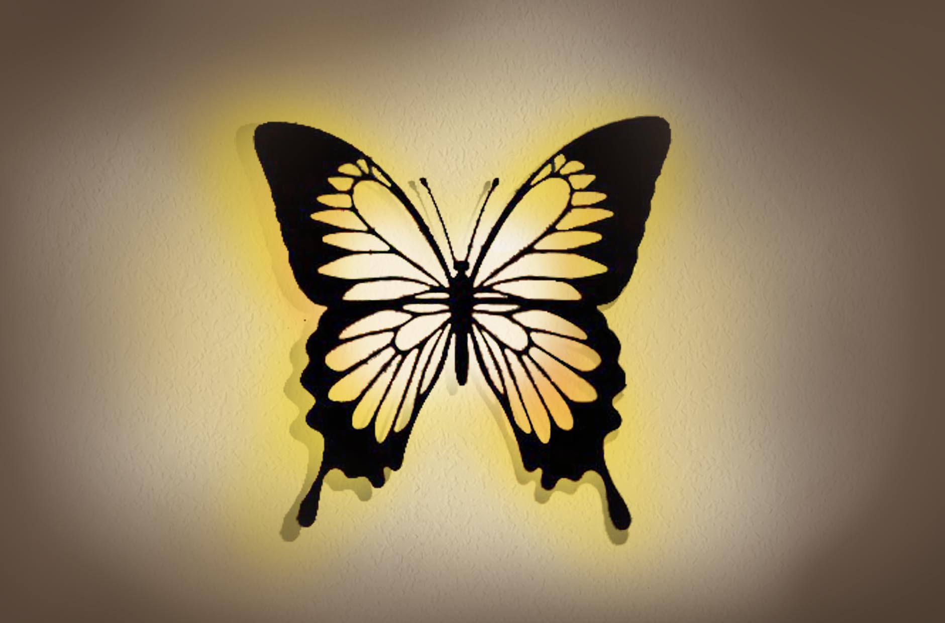 Schmetterling 3D-Effekt Wandbild mit LED hinterleuchtet | Tiermotiv 3D