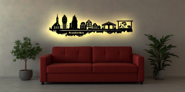 LED Wandbild Holz Skyline Stadt Neunkirchen Saarland