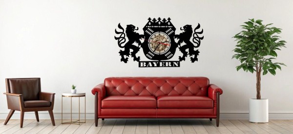 Wanduhr Freistaat Bayern Wappen aus Holz