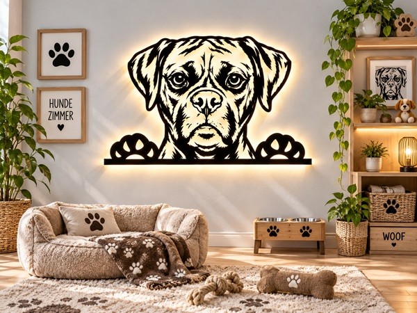 3D Wandbild Boxer Hund aus Holz