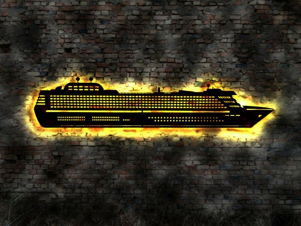 3D LED Silhouetten Wandbild Kreuzfahrschiff aus Holz