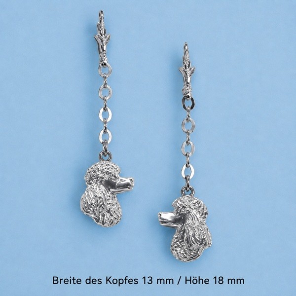 Ohrhänger Pudelkopf an Kette - Paar Silber