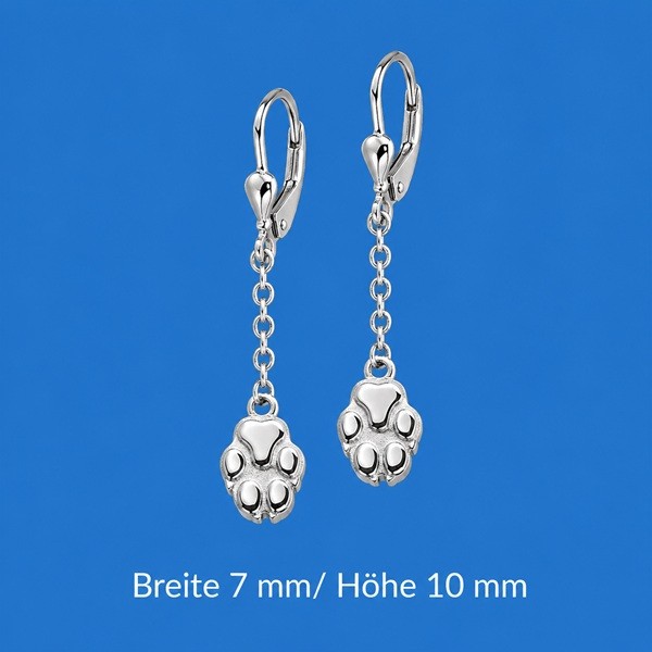 Ohrhänger Hundepfote an Kette Silber- Paar