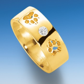Eleganter Ring glatt mit durchbrochenen Hundepfoten und Zirkonia