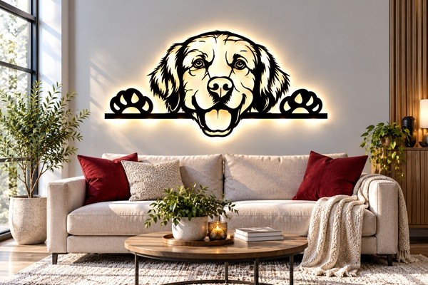 Golden Retriever Holz Wandbild mit LED 