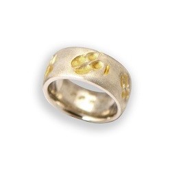Jäger-Ring breit Silber matt teilvergoldet drei Fährten Sau, Reh und Fuchs
