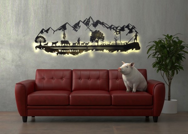 Wandleuchte Skyline Alpaufzug Schweiz LED Wandbild