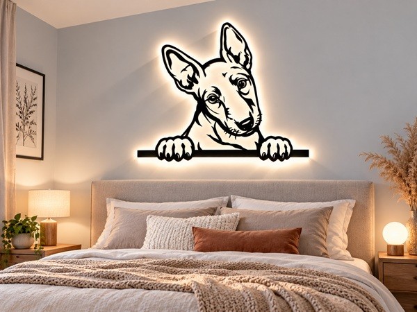 Bullterrier 3D LED Wandbild aus Holz 