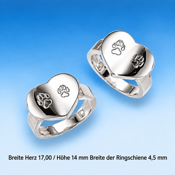 Silber Herz Ring mit zwei Hundepfoten