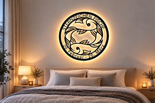 Fische Sternzeichen 3D LED Wandbild aus Holz 
