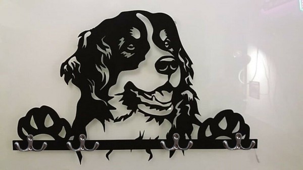 Berner Sennenhund 3D-Schlüsselbrett Hund aus Holz - Leinengarderobe