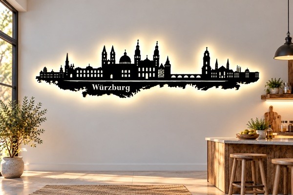 Würzburg Stadt 3D LED Holz Wandbild 