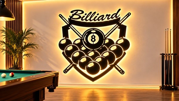 Billard 3D LED Wandbild aus Holz