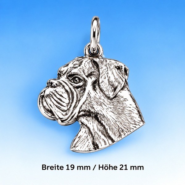 Schmuck Anhänger Hundekopf Boxer Silber