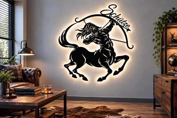 Schütze Sternzeichen 3D-Wandbild aus Holz mit LED Licht