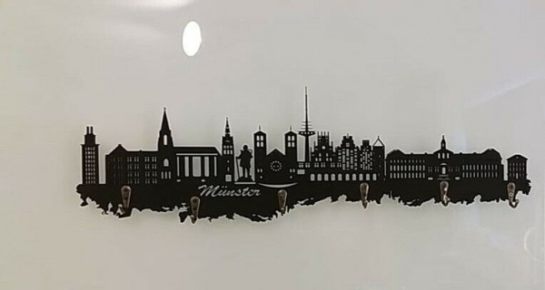 Schlüsselbrett Skyline Stadt Münster aus schwarz lackiertem Holz
