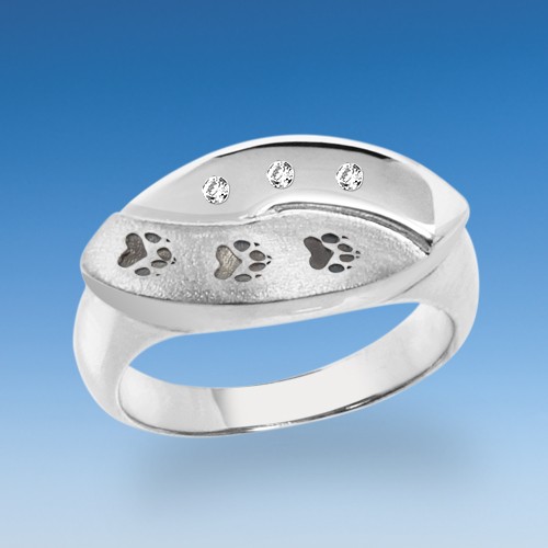 Designer Ring mit Hundepfoten und Zirkonia