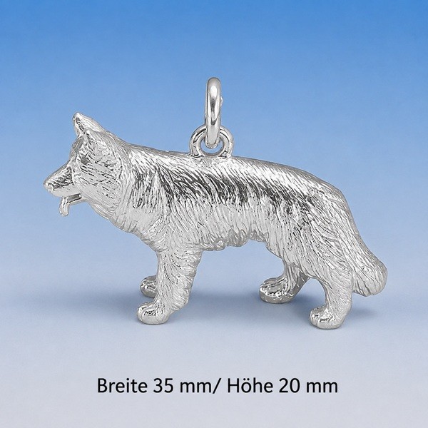 Schäferhund Langhaar Anhänger gross in Silber