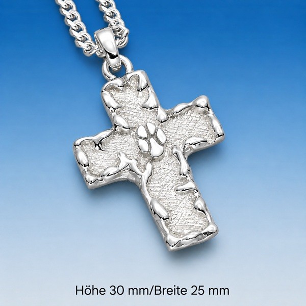 Kreuz Anhänger mit Pfote in Silber