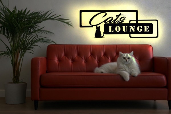 3D LED Wandbild Katze Cats Lounge handgefertigt aus Holz