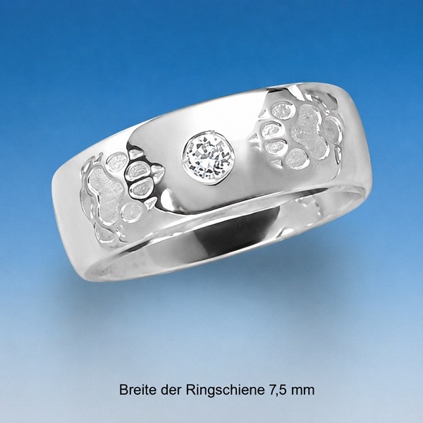 Ring mit Hundepfoten und Zirkonia Silber