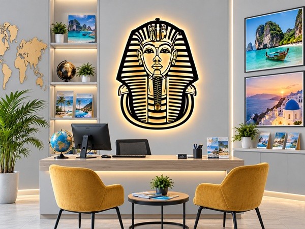Pharao Tutanchamun 3D-Effekt Wandbild mit LED Licht hinterleuchtet