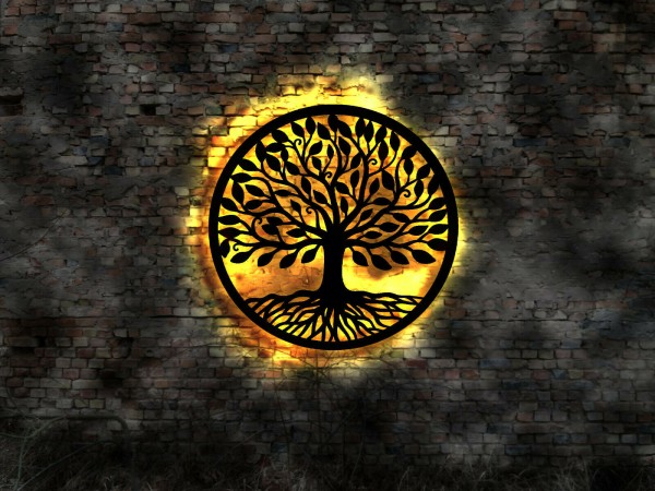 Baum Blume des Lebens 3D LED Wandbild beleuchtet mit Wunschtext