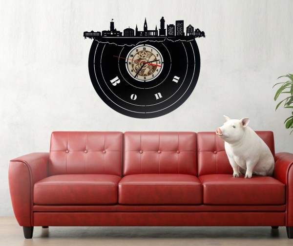 Holz Wanduhr "Bonn Skyline" – Leise
