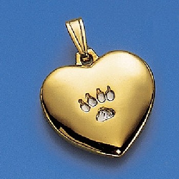 Anhänger beidseitig gewölbtes Herz mit einer Katzenpfote in Silber und Gold