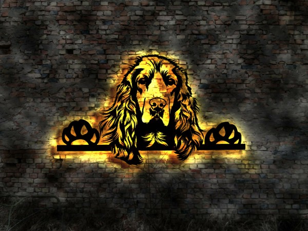 Cocker Spaniel 3D-Effekt Wandbild mit LED Licht beleuchtet