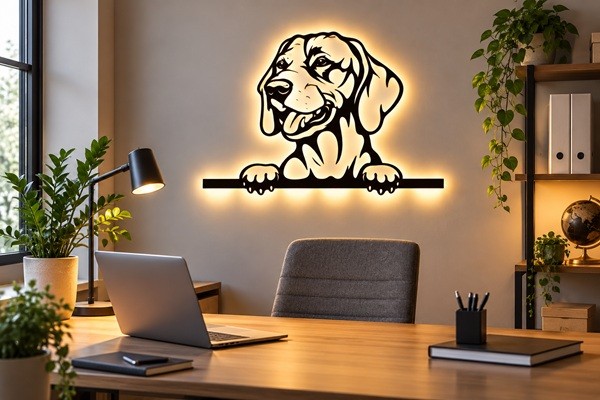  Magyar Vizsla 3D LED Wandbild aus Holz mit LED