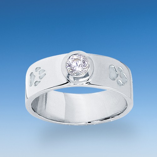 Eleganter Ring mit einpunzierten Hundepfötchen und Zirkonia