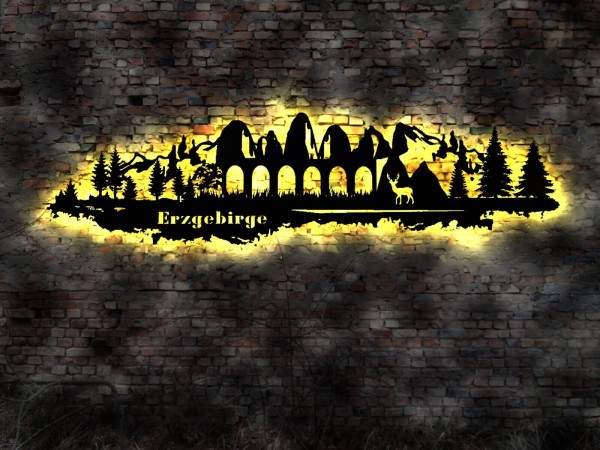 Erzgebirge Skyline LED Wandbild aus Holz