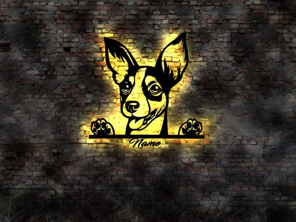 Rat Terrier 3D LED Wandbild aus Holz mit Wunschnamen