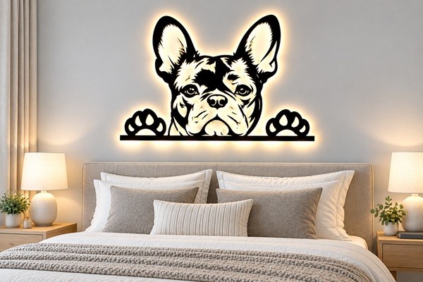 Französische Bulldogge LED Wandbild aus Holz 