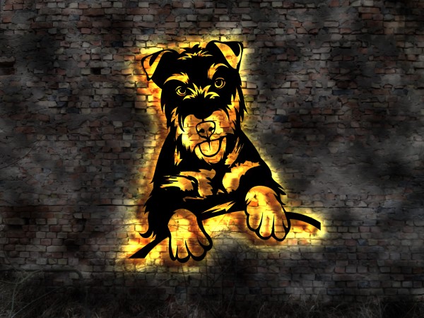Deutscher Jagdterrier 3D- Efekt Wandbild aus Holz mit LED