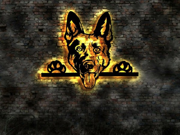 Malinois 3D-Effekt Wandbild aus Holz mit LED Licht