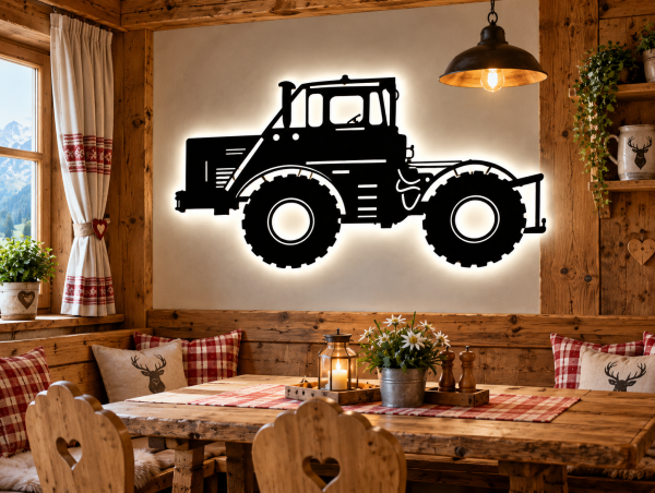Traktor 3D LED Wandbild aus Holz mit LED