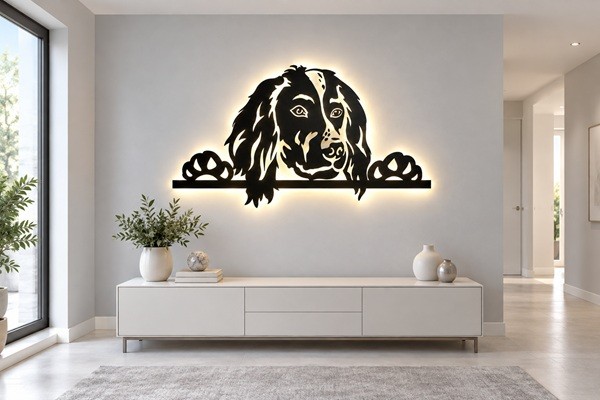 Münsterländer 3D-Wandbild aus Holz mit LED Licht