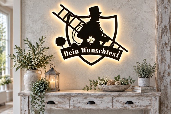 Kaminkehrer 3D LED Holz Wandbild mit Wunschtext