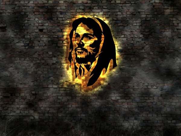Jesus Christus Gesicht 3D LED Wandbild aus Holz