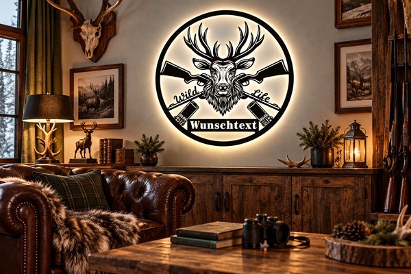 Jagd 3D-Wandbild aus Holz mit LED Licht