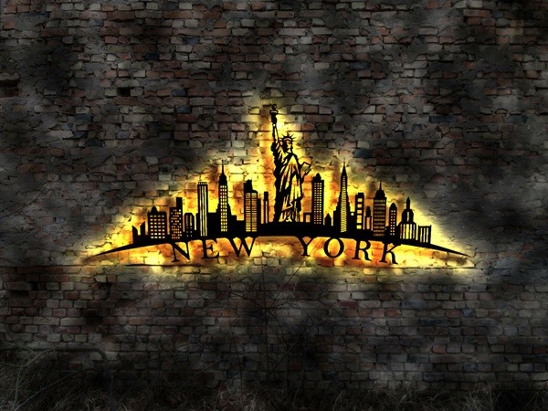 New York Skyline 3D LED Silhouetten Holz Wandbild